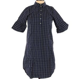 Scotch & Soda Check Windowpane Short Sleeve Shirt Dress Navy Blue Size XS